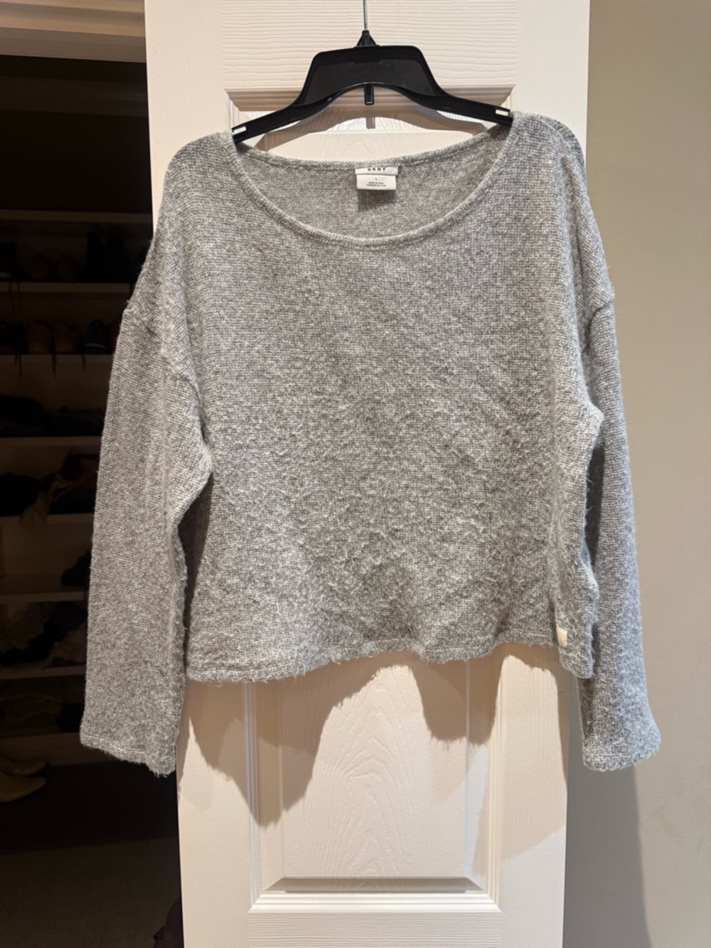 DKNY Light Gray Scoop Neck Knit Sweater
